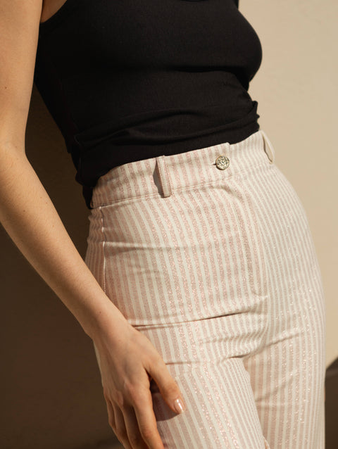 L.A. JAZZ | High Waisted Trousers Porto ivory lurex pink