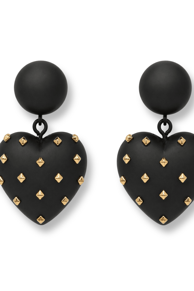 Michael Nash Jewelry | Lavinia Matte Black Resin Studded Heart Drop Earrings