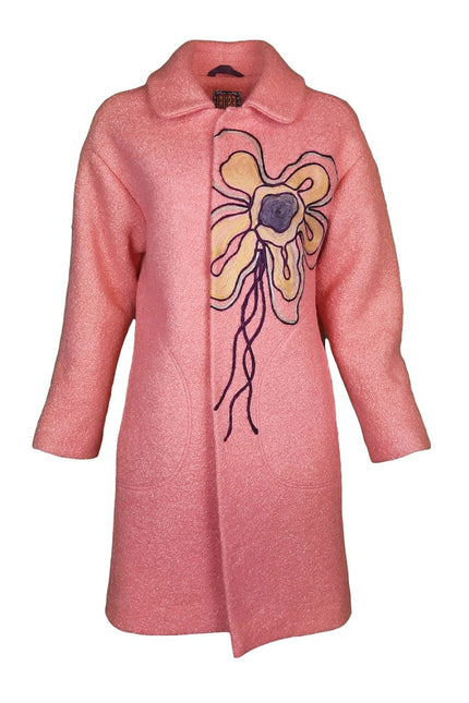 Lalipop Design | Wool Blend Short Coat with flower embroidery