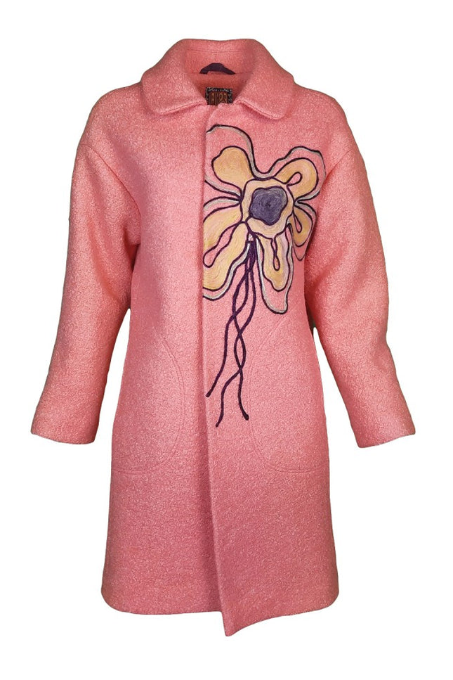 Lalipop Design | Wool Blend Short Coat with flower embroidery