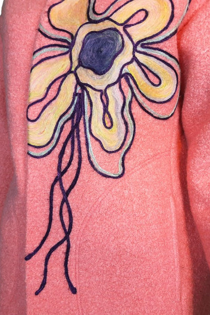 Lalipop Design | Wool Blend Short Coat with flower embroidery