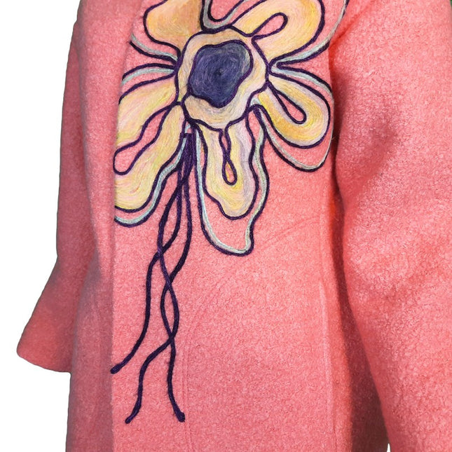 Lalipop Design | Wool Blend Short Coat with flower embroidery
