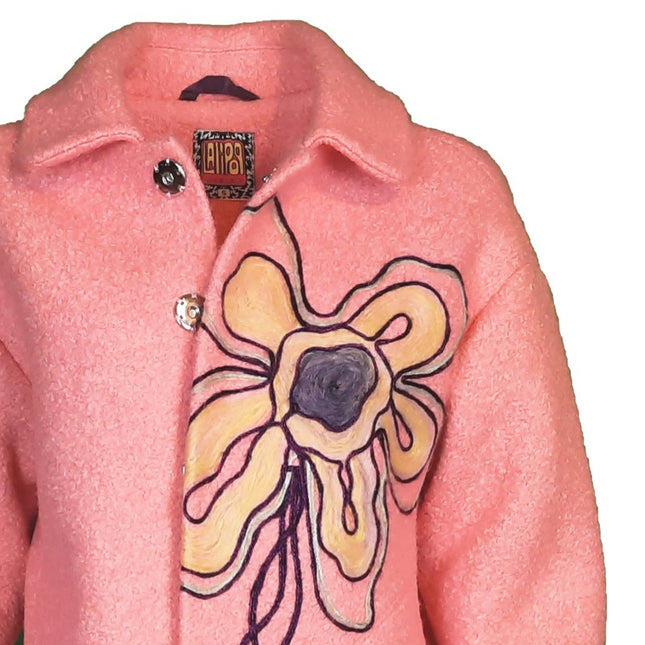 Lalipop Design | Wool Blend Short Coat with flower embroidery