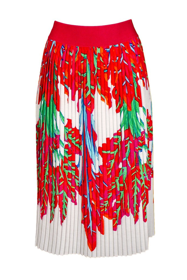 Lalipop Design | Pleated Midi Skirt with red leaves white