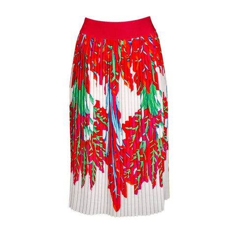 Lalipop Design | Pleated Midi Skirt with red leaves white
