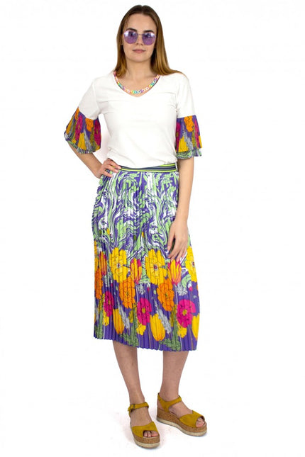Lalipop Design | Pleated Midi Skirt with abstract liquid and flower pattern