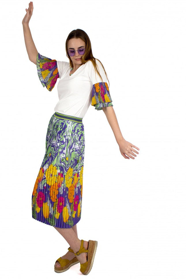 Lalipop Design | Pleated Midi Skirt with abstract liquid and flower pattern