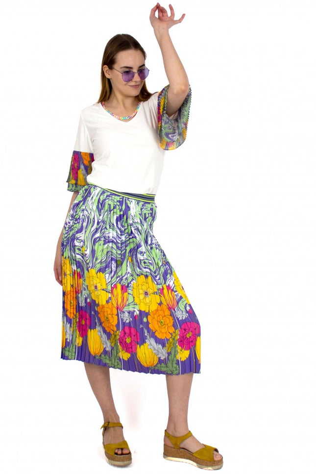 Lalipop Design | Pleated Midi Skirt with abstract liquid and flower pattern