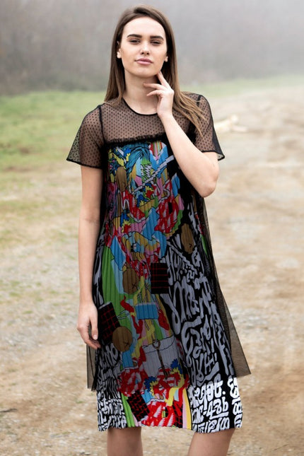 Lalipop Design | Pleated Mini dress with black tulle