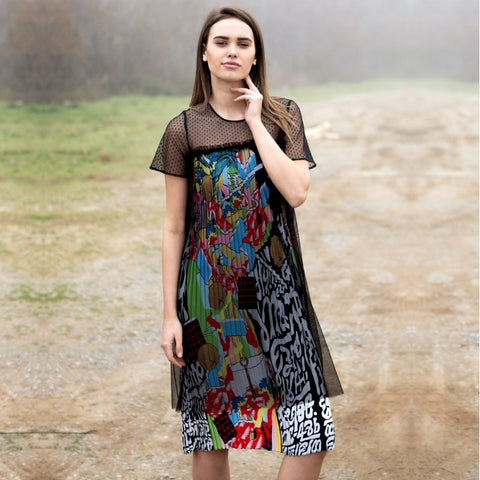 Lalipop Design | Pleated Mini dress with black tulle