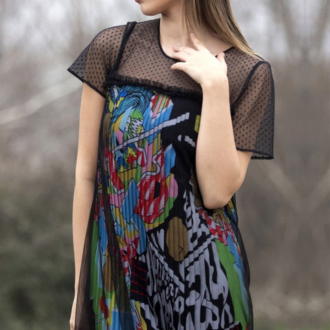 Lalipop Design | Pleated Mini dress with black tulle