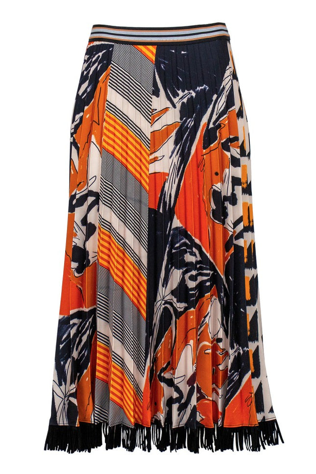 Lalipop Design | Half-Circle Pleated Midi skirt with suede fringe hem