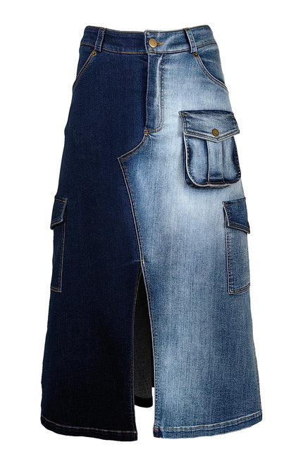 Lalipop Design | A Line Cargo Pocket Denim Midi skirt
