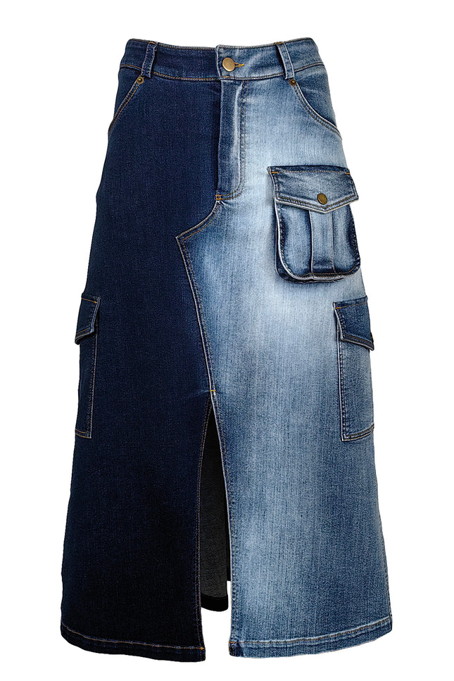 Lalipop Design | A Line Cargo Pocket Denim Midi skirt