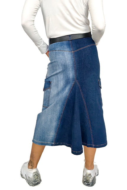 Lalipop Design | A Line Cargo Pocket Denim Midi skirt