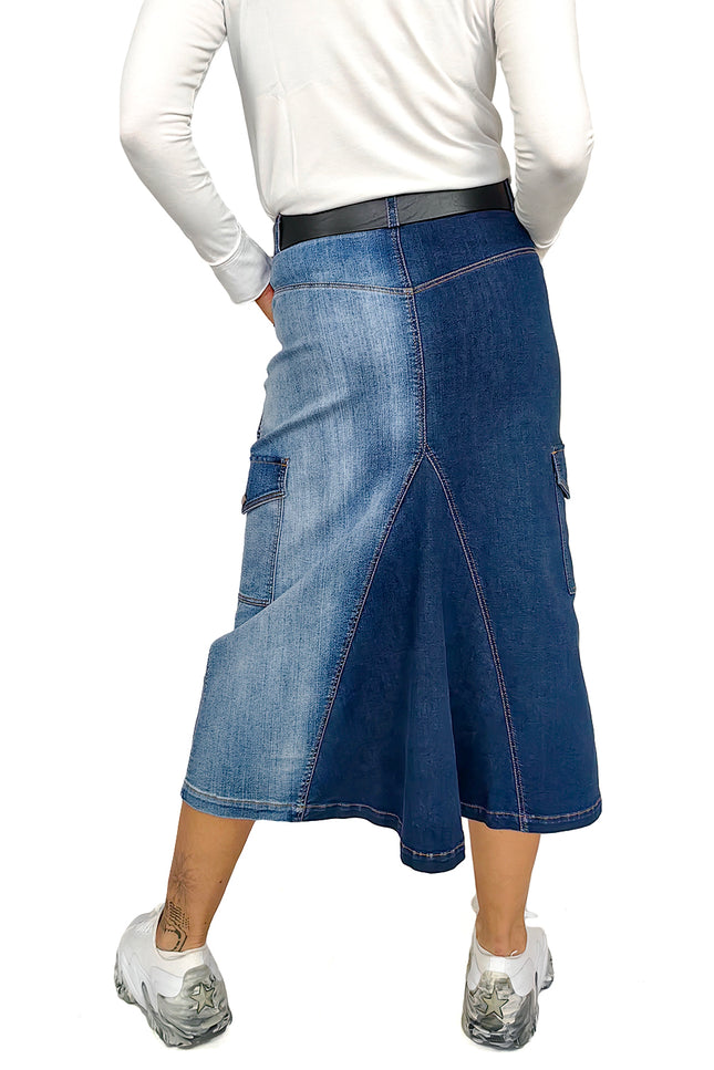 Lalipop Design | A Line Cargo Pocket Denim Midi skirt