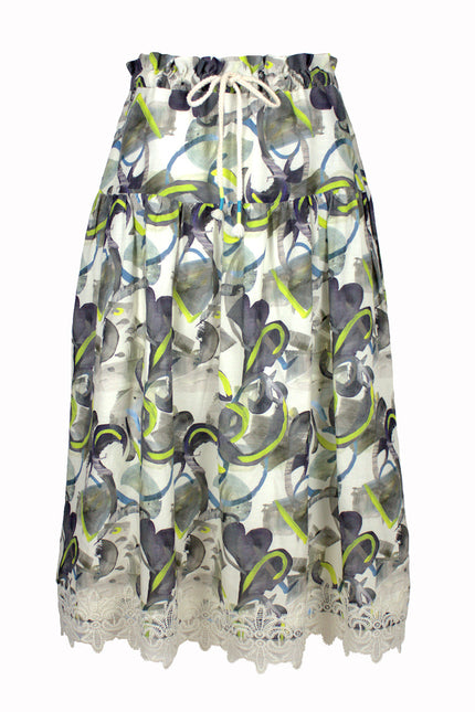 Lalipop Design | Tiered Drawstring Midi skirt with trims of lace appliques