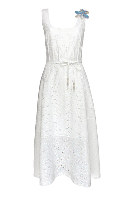 Lalipop Design | Scoop Neckline Broderie Anglaise Midi Dress