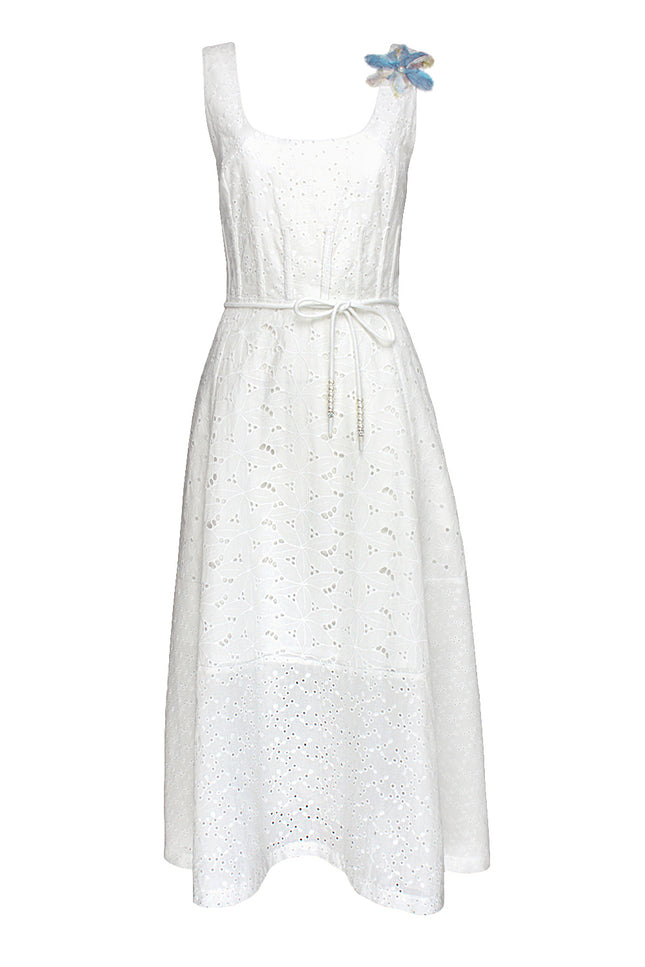 Lalipop Design | Scoop Neckline Broderie Anglaise Midi Dress