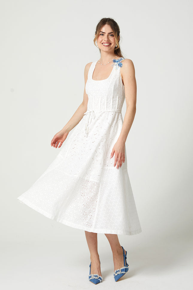 Lalipop Design | Scoop Neckline Broderie Anglaise Midi Dress
