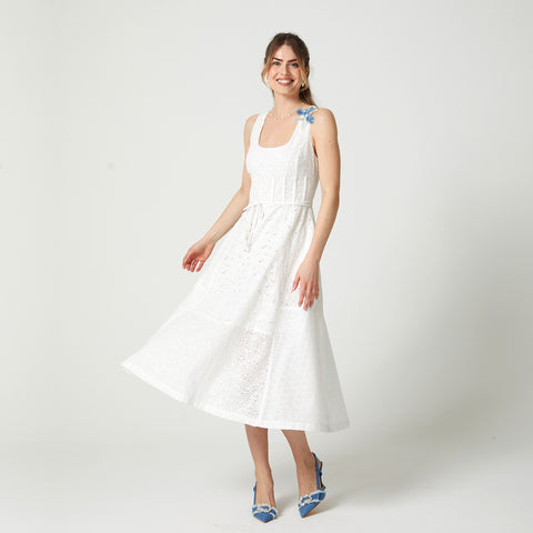 Lalipop Design | Scoop Neckline Broderie Anglaise Midi Dress