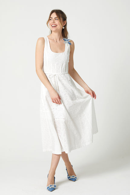 Lalipop Design | Scoop Neckline Broderie Anglaise Midi Dress