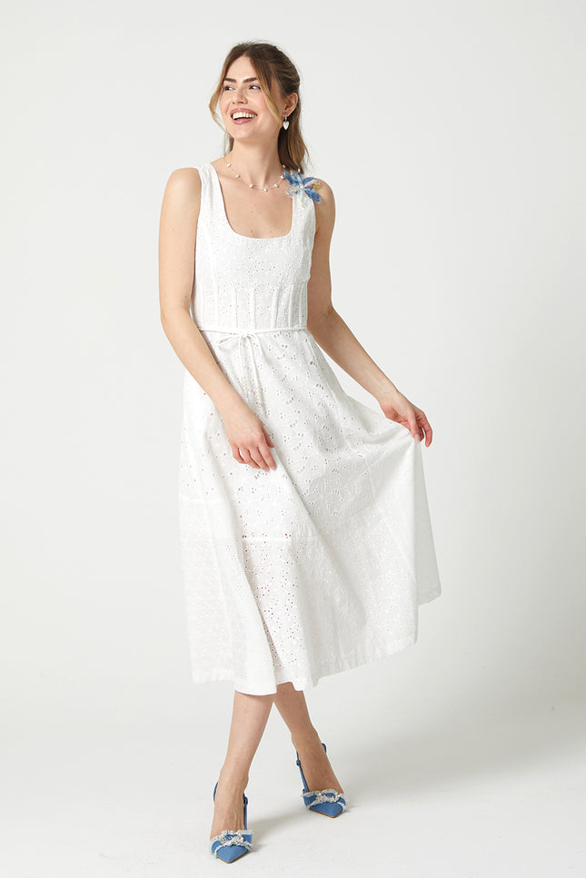 Lalipop Design | Scoop Neckline Broderie Anglaise Midi Dress