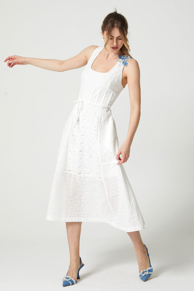 Lalipop Design | Scoop Neckline Broderie Anglaise Midi Dress