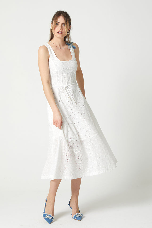 Lalipop Design | Scoop Neckline Broderie Anglaise Midi Dress