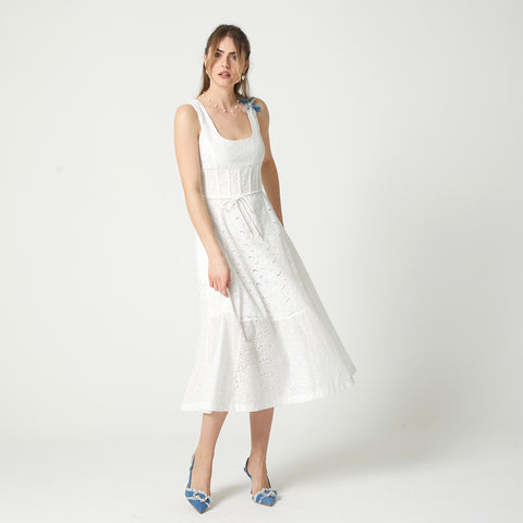 Lalipop Design | Scoop Neckline Broderie Anglaise Midi Dress