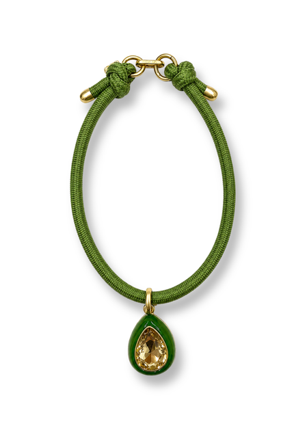 Lena Green Resin And Light Topaz Crystal Pear Drop Necklace