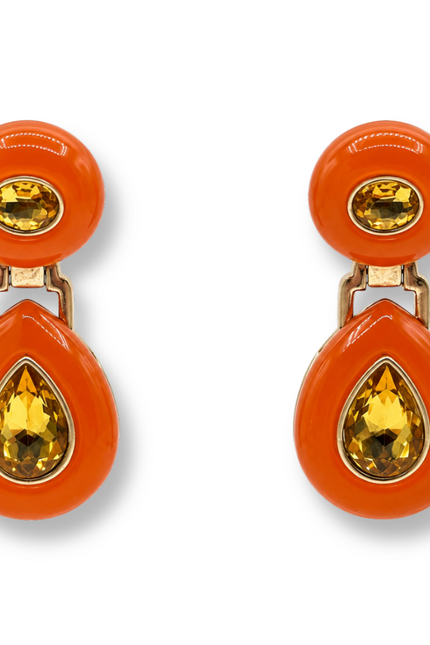 Lena Orange Resin And Topaz Drop Earrings