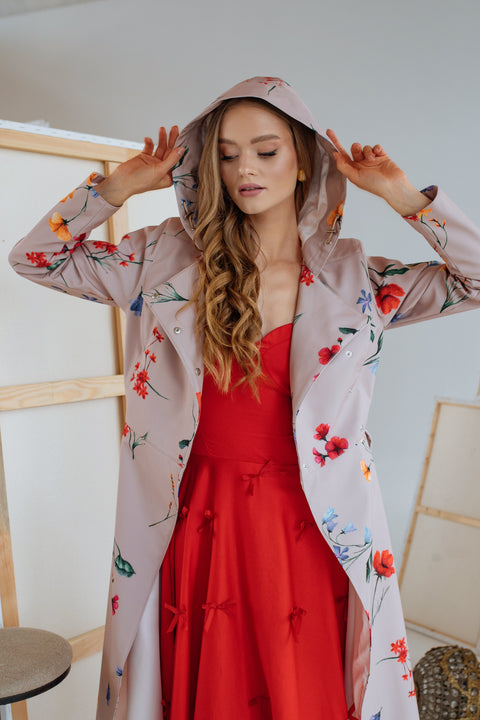 RainSisters | Sukienka rozkloszowana w kolorze czerwonym | Małe czerwone kokardki