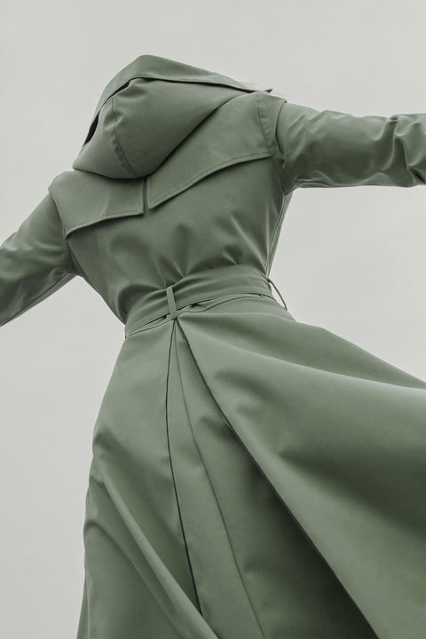 Ducktail Rainwear I OLIVE FLARE RAINCOAT - recycled materials