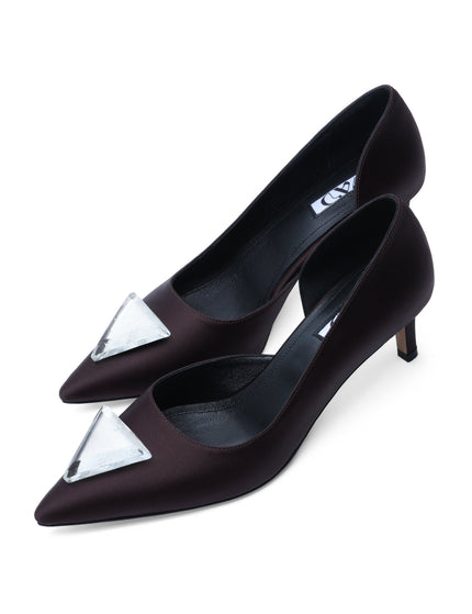 MAD About Mirrors 5 handmade satin stilettos in dark brown with 5 cm heel and memory foam insole