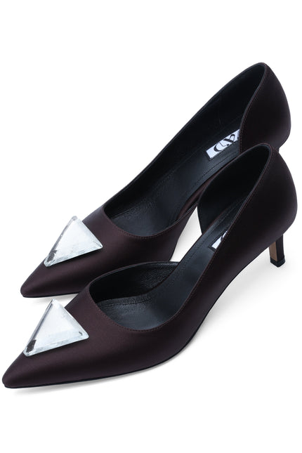 MAD About Mirrors 5 handmade satin stilettos in dark brown with 5 cm heel and memory foam insole