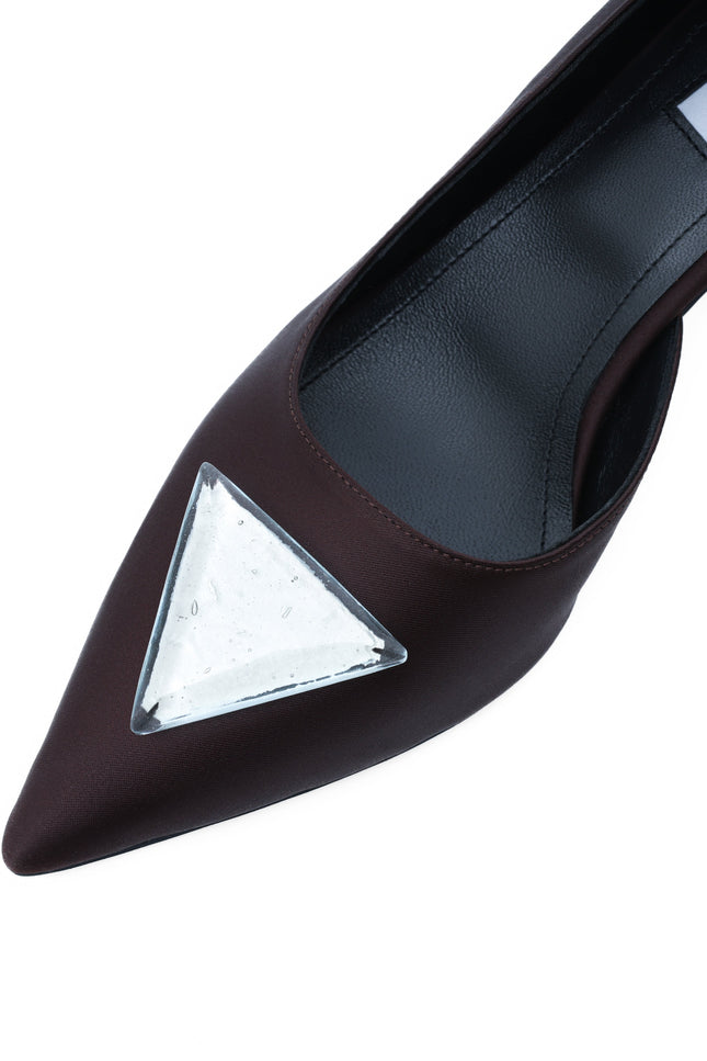 Close-up of 5 cm stiletto heel with handmade glass accessory by Cezar Petryan