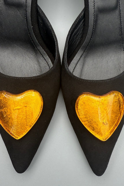 MAD about Gold with 5 cm heel, pointed toe and handmade glass hearts made of 24k gold leaf