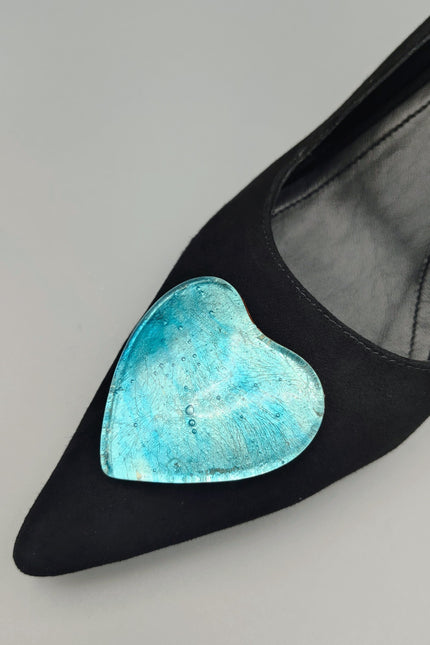 stiletto evening heels with handmade glass heart and memory foam insole 