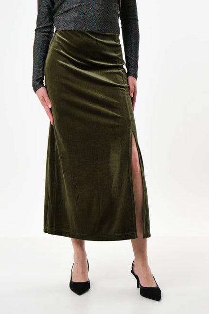 Mahee Velvet Midi Skirt - Sage - Back