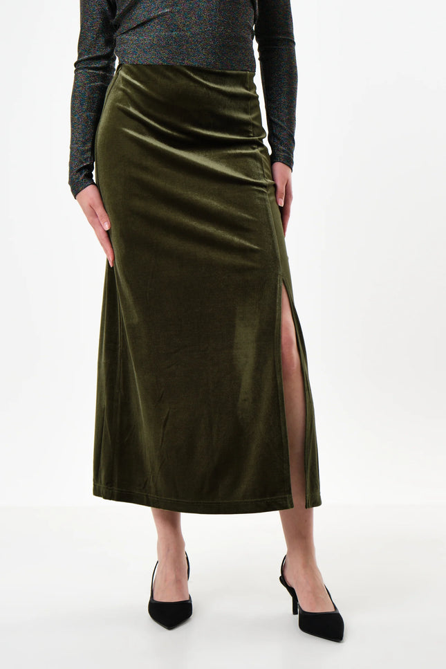 Mahee Velvet Midi Skirt - Sage - Back