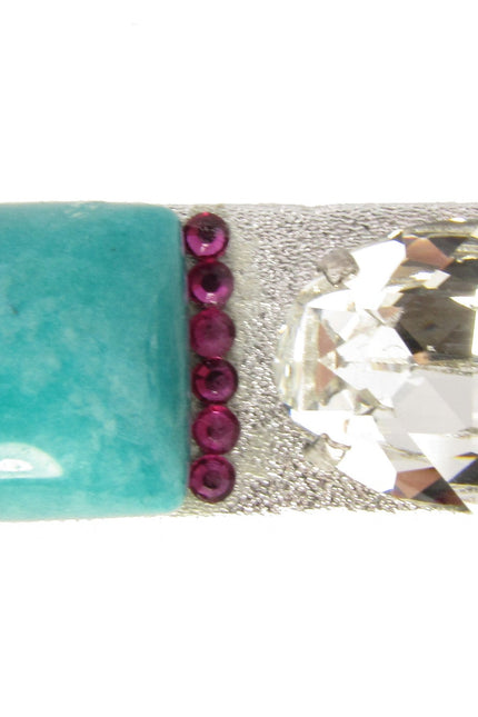 Maria Moyseos | MANIA Silver leather cuff bracelet with swarovski crystal and gemstone