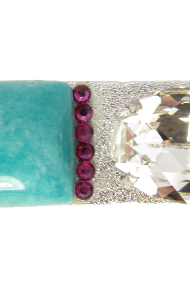 Maria Moyseos | MANIA Silver leather cuff bracelet with swarovski crystal and gemstone