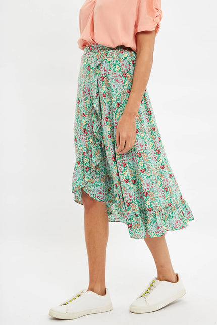 Louche Mara Flower Show Print Ruffle Hem Wrap Midi Skirt - Detail 2