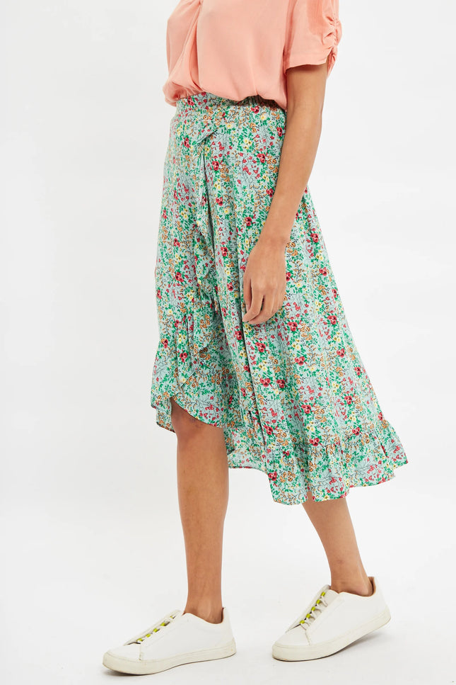 Louche Mara Flower Show Print Ruffle Hem Wrap Midi Skirt - Detail 2