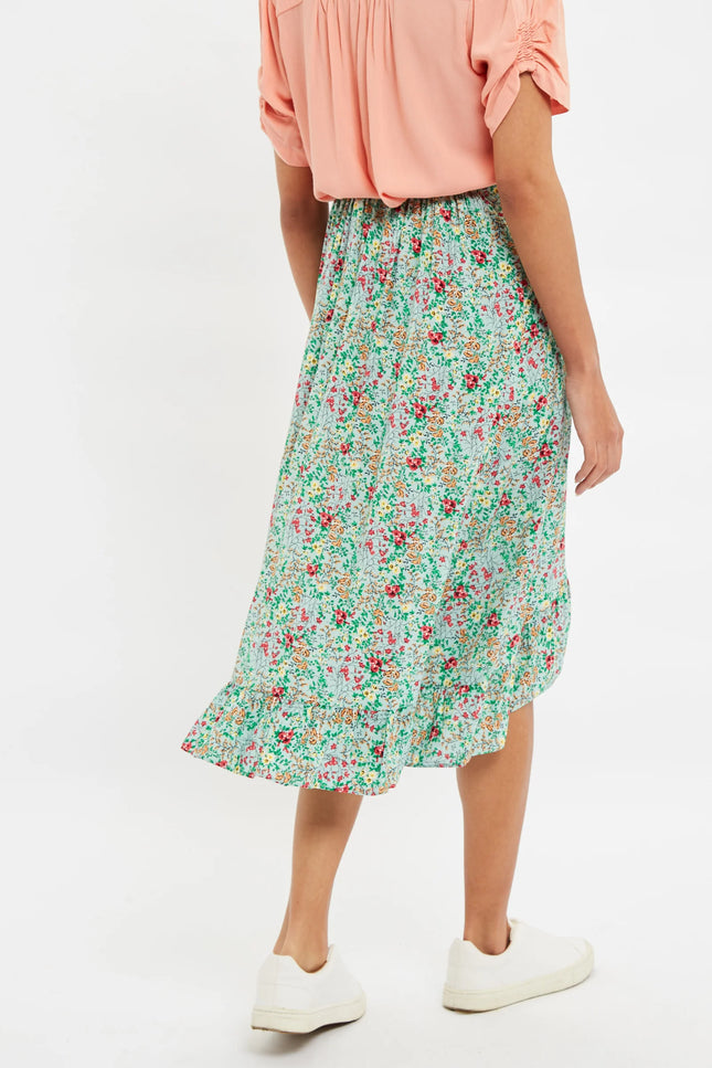 Louche Mara Flower Show Print Ruffle Hem Wrap Midi Skirt - Detail 1