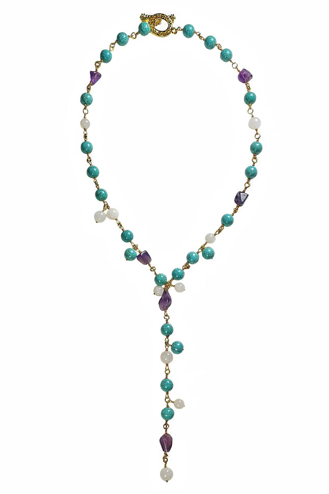 Maria Moyseos | Pendant Y MARKELLA Turquoise and Amethyst