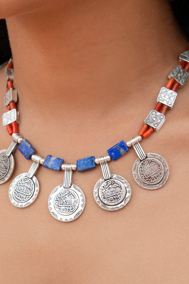 Yelli Jewels | Blue Coral Coins Pendant Necklace