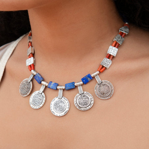 Yelli Jewels | Blue Coral Coins Pendant Necklace