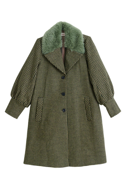 Mischa Burray Fur Collar Statement Sleeve Check Coat - Fern - Styled